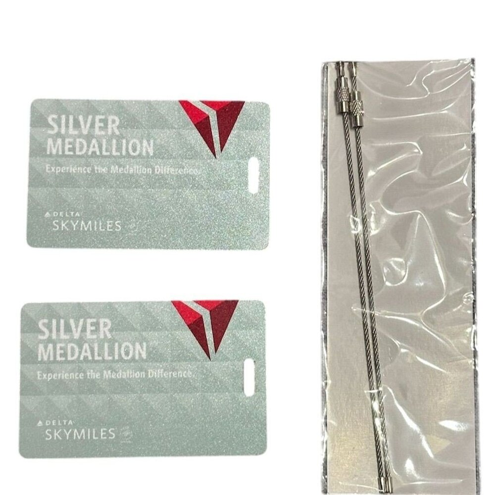 Delta SkyMiles Silver Medallion Luggage Tag Set of 2 Airline Travel Collectible
